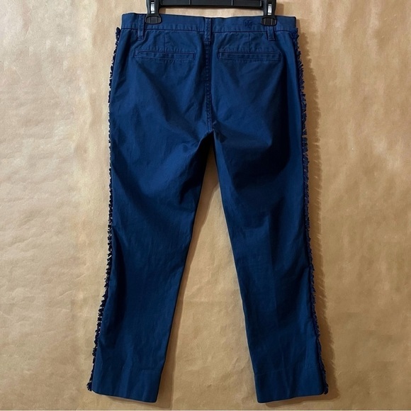 Tory Burch | Fringe Trim Side Stripe Cropped Chino Pants Navy Sea Size 27 - Picture 9 of 15